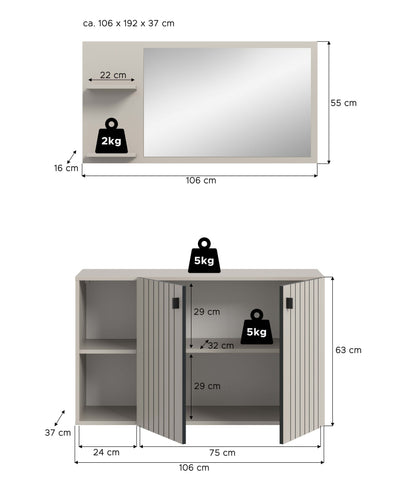 Homes & Jones Garderobe 2-tlg. Garderoben Set, Flurmöbel-Dielenmöbel