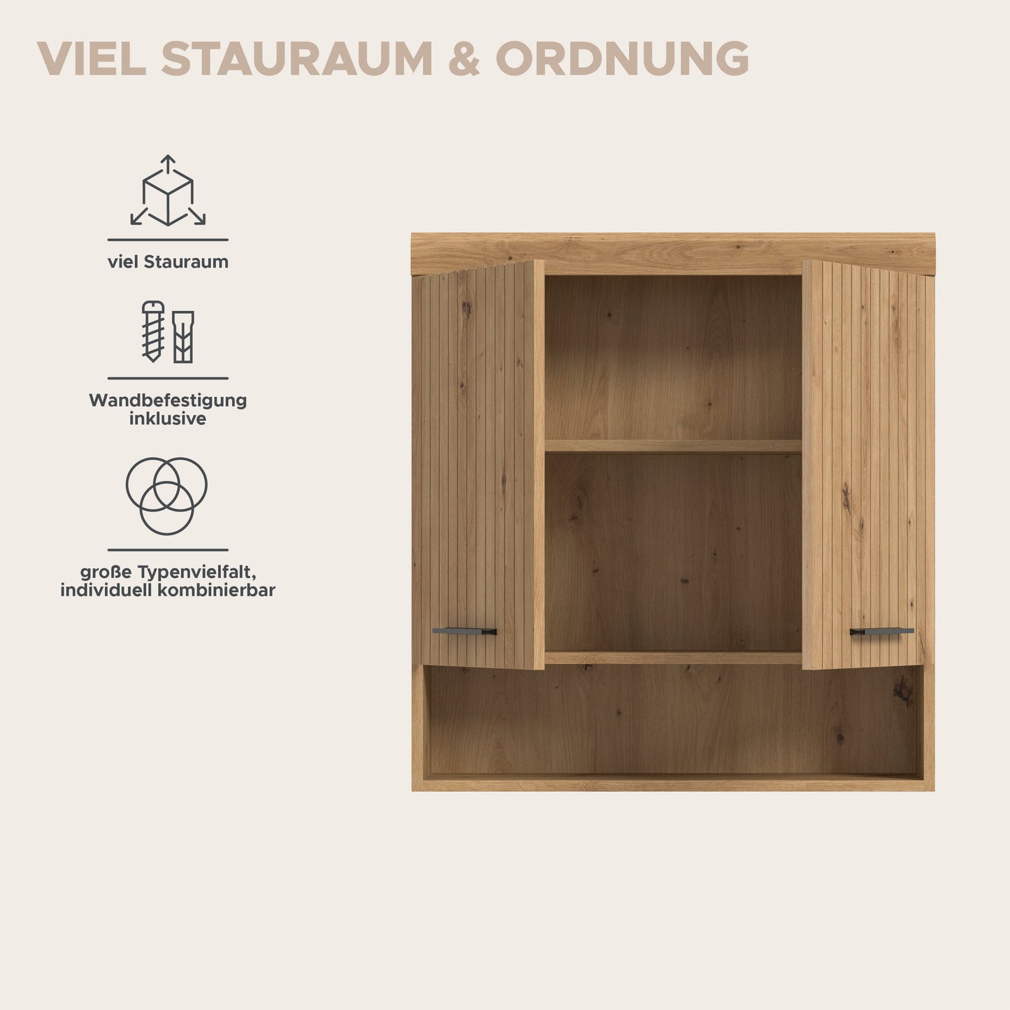 Homes & Jones Badezimmer-Hängeschrank mit offenem Fach und Stauraum, Metallscharniere