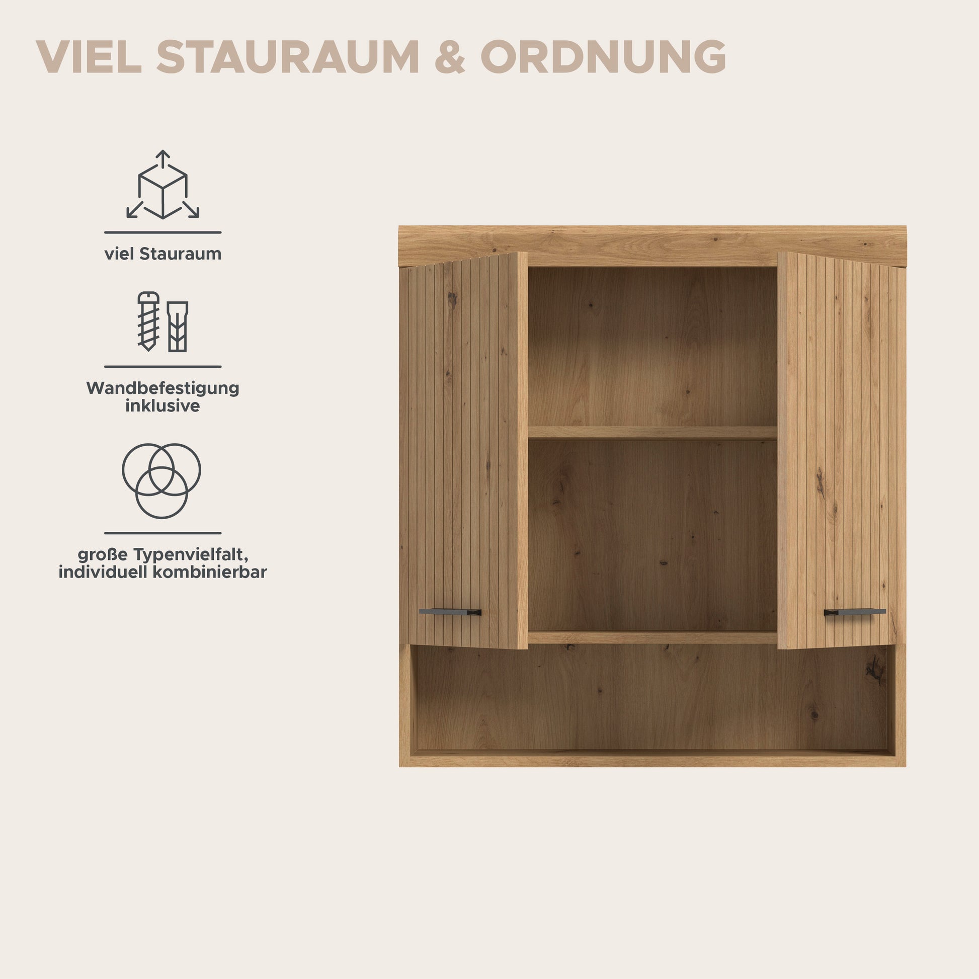 Homes & Jones Badezimmer-Hängeschrank mit offenem Fach und Stauraum, Metallscharniere