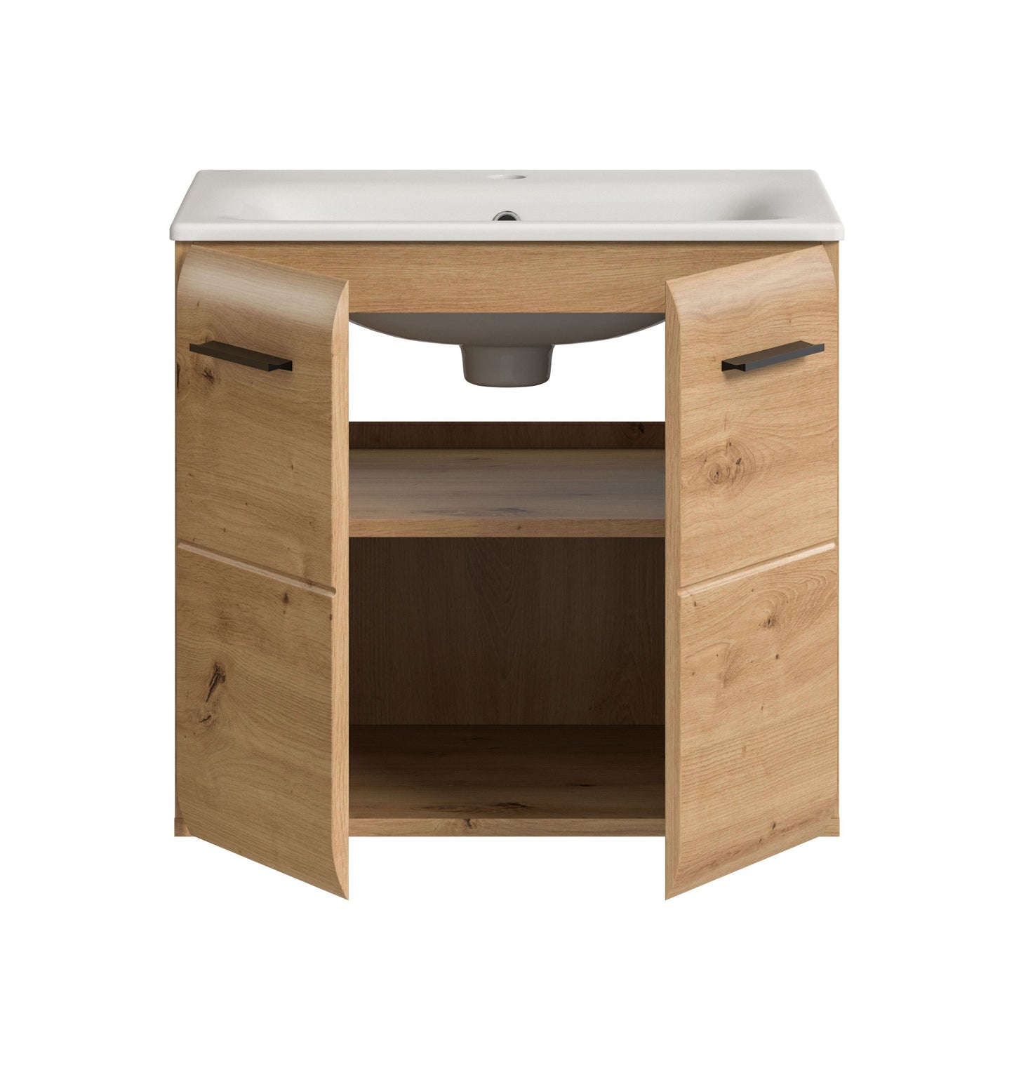 Meuble sous-vasque avec lavabo ICE (L/H/P : env. 60/55/46 cm) imitation chêne Nox/noir mat