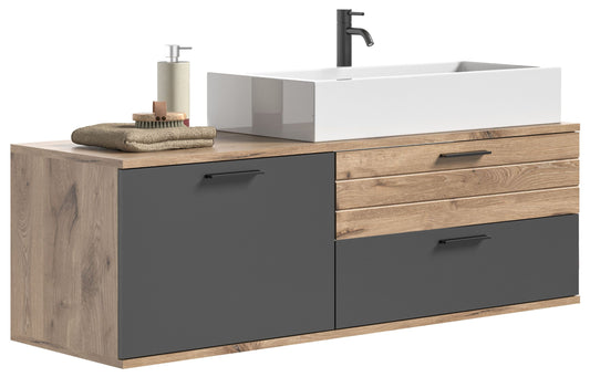 Meuble sous-vasque MASON (l/H/P : env. 140/62/48 cm) imitation chêne Nox/gris basalte, lavabo inclus
