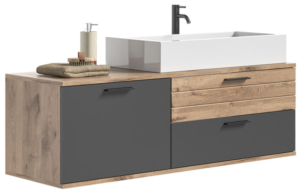 Meuble sous-vasque MASON (l/H/P : env. 140/62/48 cm) imitation chêne Nox/gris basalte, lavabo inclus