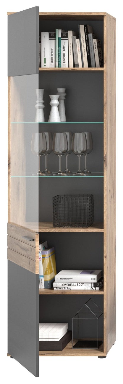 Vitrine MASON (L/H/P : env. 57/200/37 cm) en imitation Chêne Nox/gris Basalte