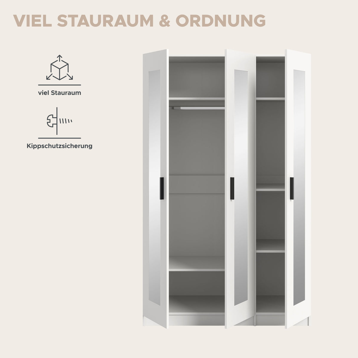 Wardrobe 3-door VISBY (W/H/D: approx. 120/195/56 cm) in white/white