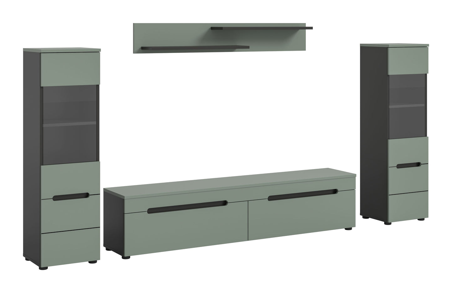 Ensemble mural CANU (L/H/P : env. 272/141/33 cm) en gris basalte/vert fumé