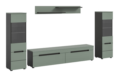 Ensemble mural CANU (L/H/P : env. 272/141/33 cm) en gris basalte/vert fumé