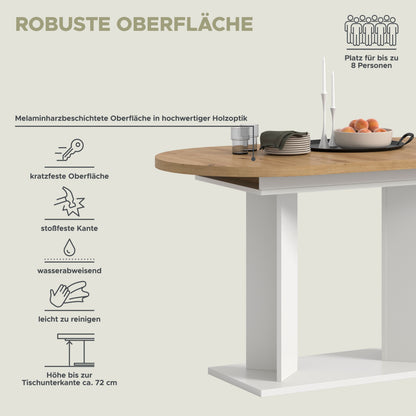 Table à manger GUSTAV (L/H/P : env. 170/76/70 cm) en blanc/imitation chêne Artisan