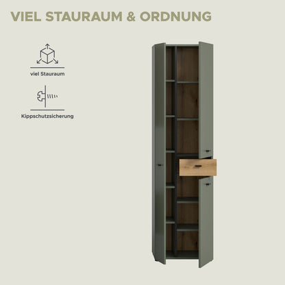 Armoire haute AQUA (L/H/P : env. 51/191/30 cm) en vert sauge/vert sauge