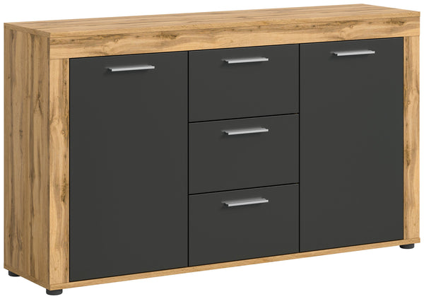 Sideboard JAM (L/H/P : env. 125/80/35 cm) coloris Chêne Wotan imitation/gris