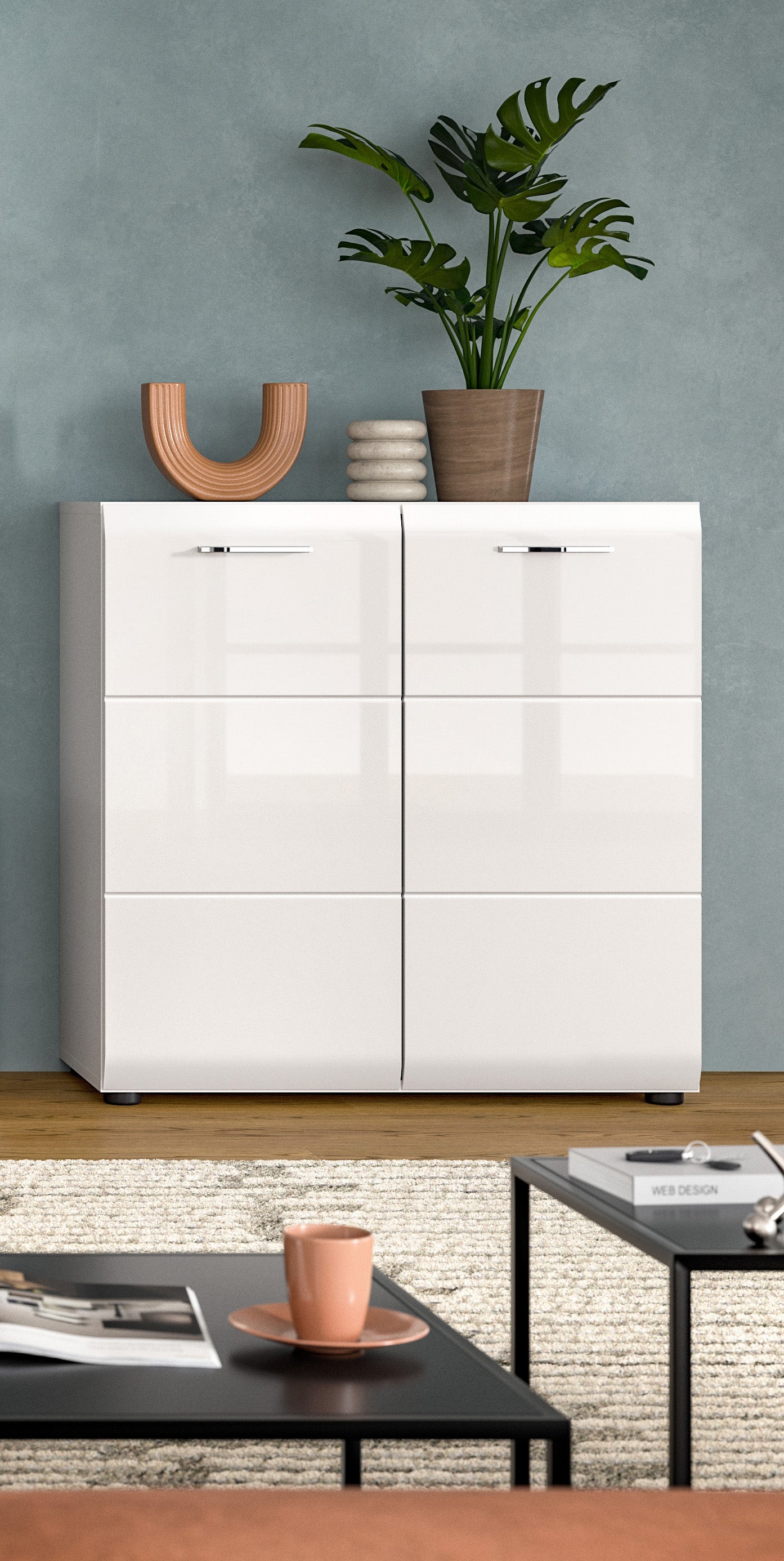 Commode ICE (L/H/P : env. 80/81/34 cm) en blanc/blanc brillant