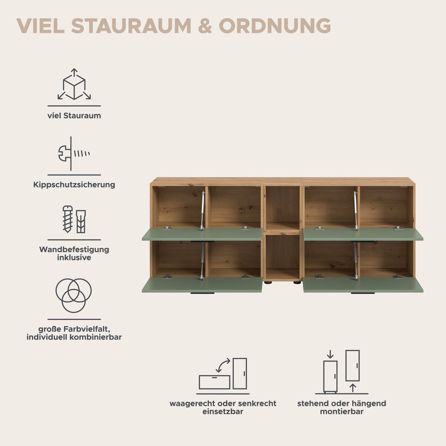 Homes & Jones Wohnwand 2-tlg. TV Möbel Modular Lowboard, Wohnzimmerschrank