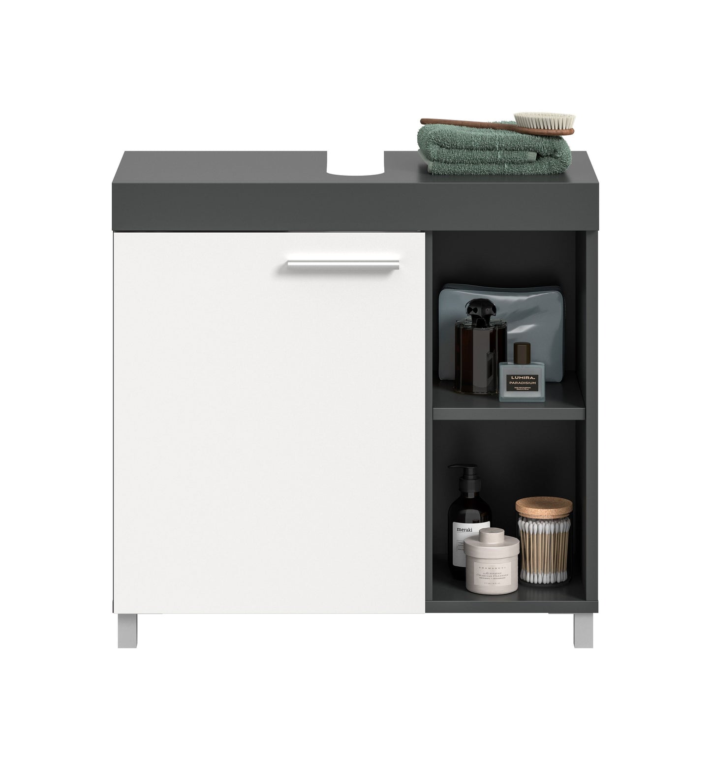 Homes & Jones Bad-Waschbeckenunterschrank 65 cm breit weiß-anthrazit, Badmöbel