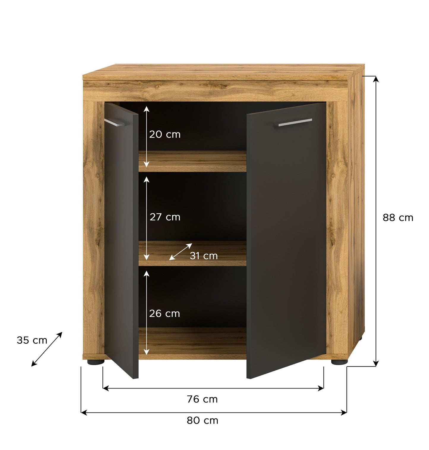 Highboard JAM (L/H/P : env. 80/88/35 cm) en imitation chêne Wotan/gris