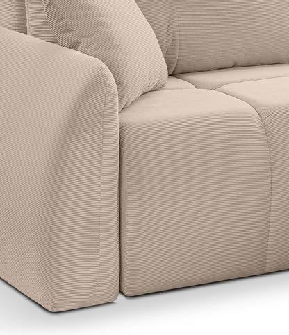 Canapé convertible d'angle Sancho Long – Canapé d'angle tendance en velours côtelé avec fonction couchage