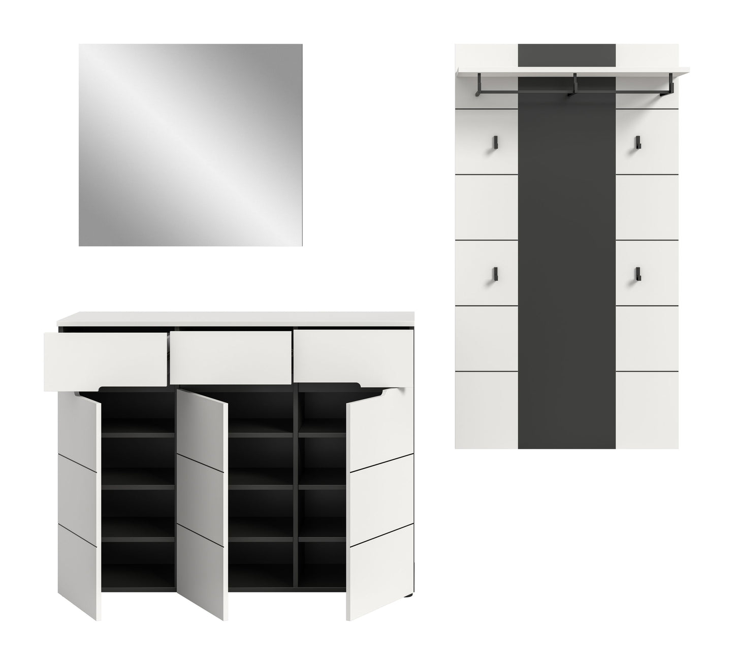 Ensemble de vestiaire CANU (L/H/P : env. 215/190/37 cm) en gris basalte/vert fumée