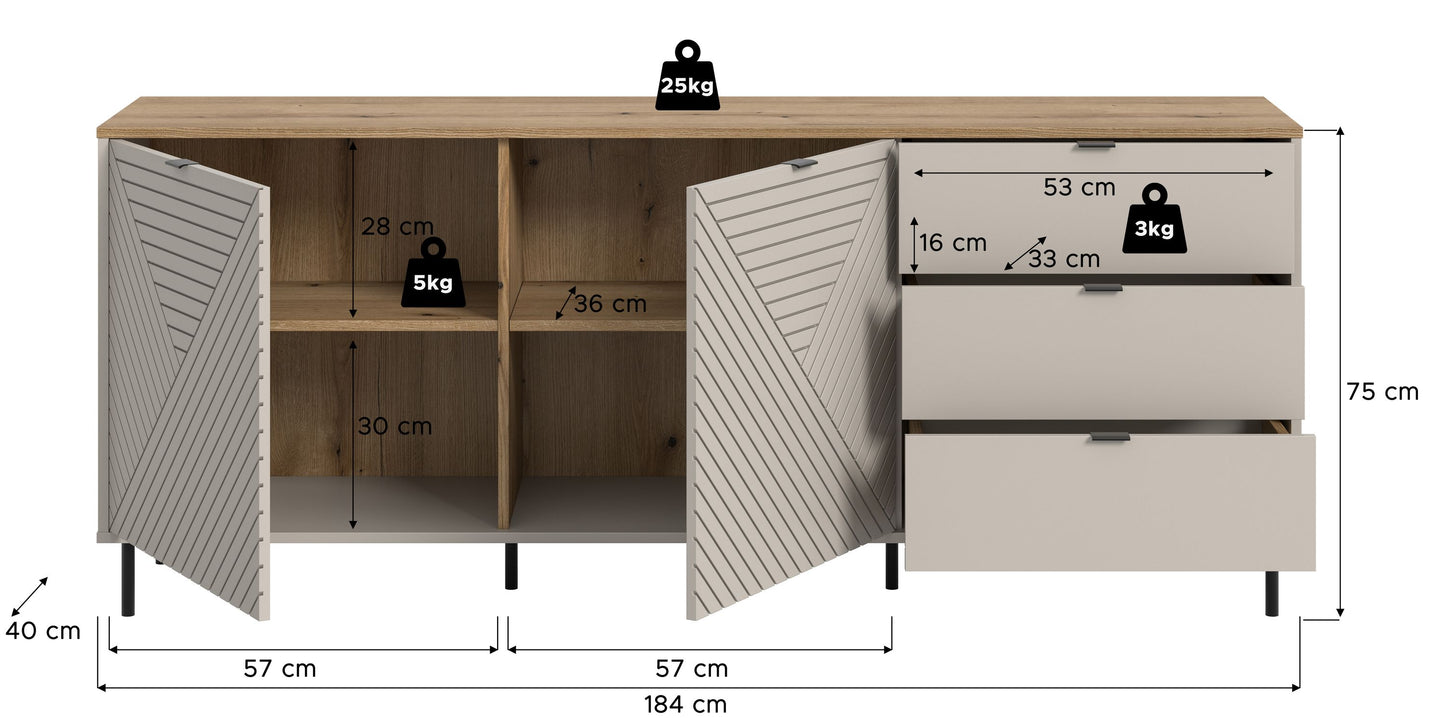 Homes & Jones Sideboard-Wohnzimmerschrank mit Schubladen, Wohnzimmermöbel