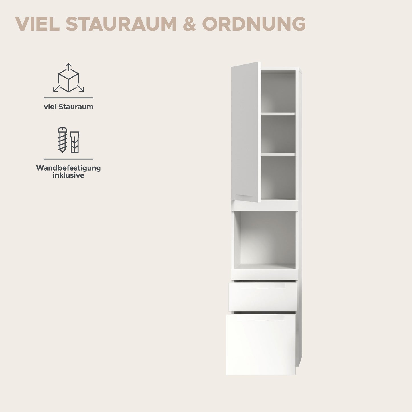 Viana Hängeschrank (B/H/T: 38x166x31 cm) in Weiß matt und Weiß