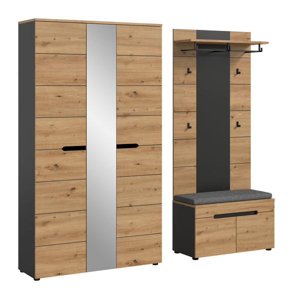 Garderoben-Set CANU (B/H/T: ca. 200/190/37 cm) in Basalt grau/Artisan Nachbildung
