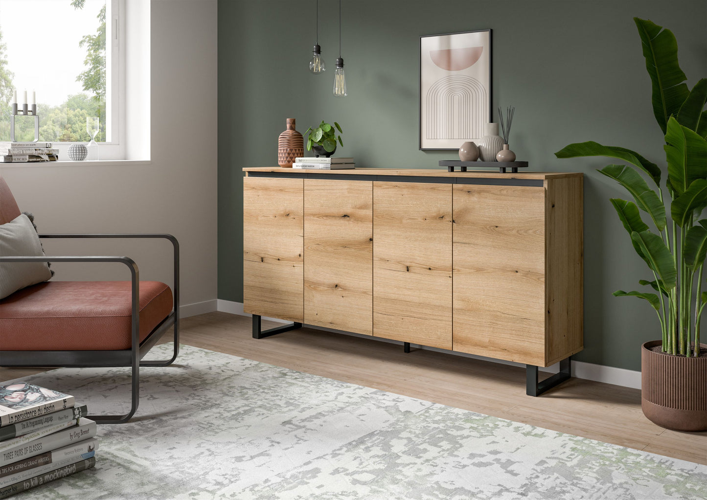 Buffet TOMASA (L/H/P : env. 160/84/36 cm) en imitation Chêne Evoke/imitation Chêne Evoke