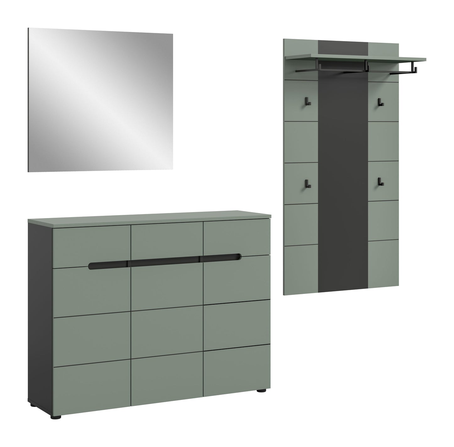 Ensemble de vestiaire CANU (L/H/P : env. 215/190/37 cm) en gris basalte/vert fumée