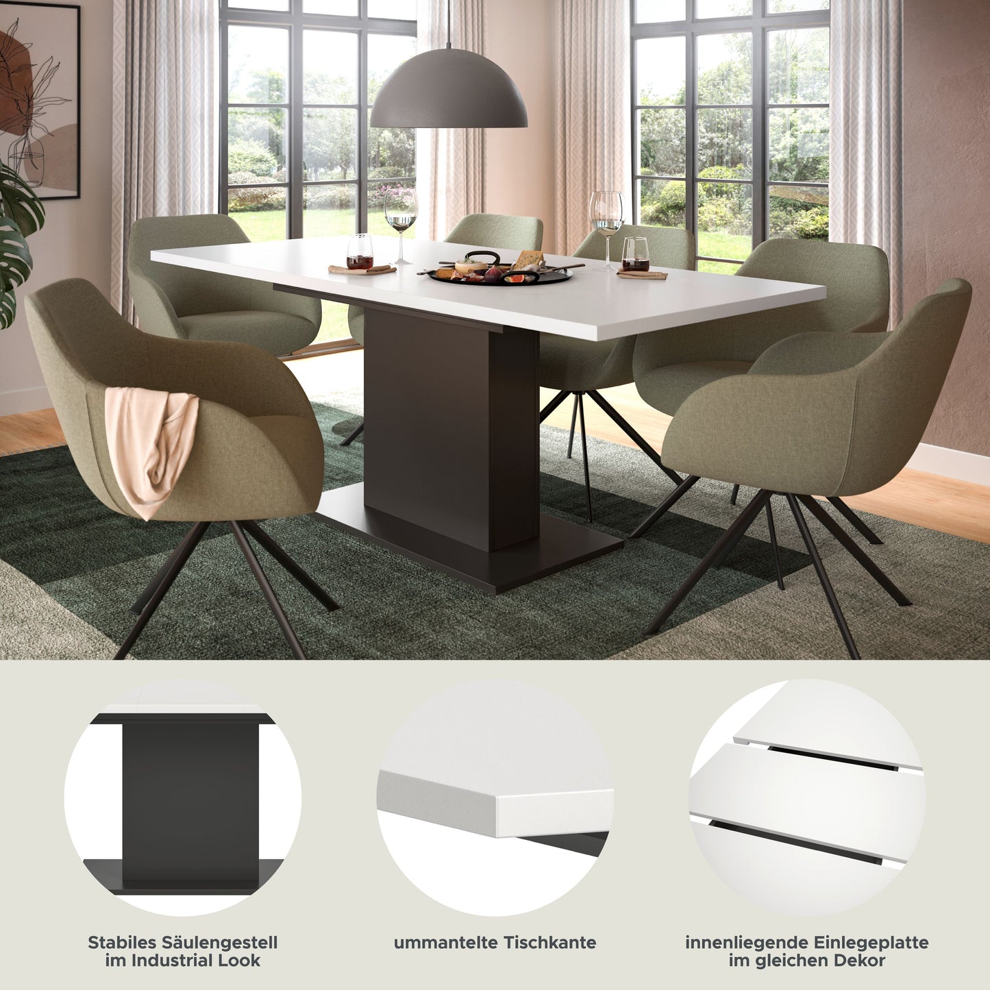 Homes & Jones Esstisch 150x76x90 cm, Esszimmertisch-Tisch mit Säulen Gestell