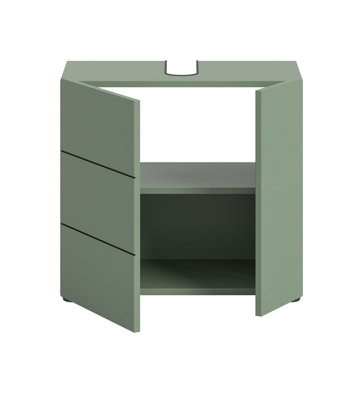 Waschbeckenunterschrank 60 cm breit, offen, mit zwei Schubladen und mittlerem Fach