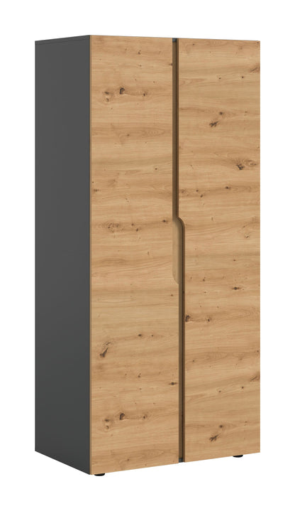 Armoire 2 portes ANGA (L/H/P : env. 80/180/51 cm) en anthracite/imitation chêne Artisan