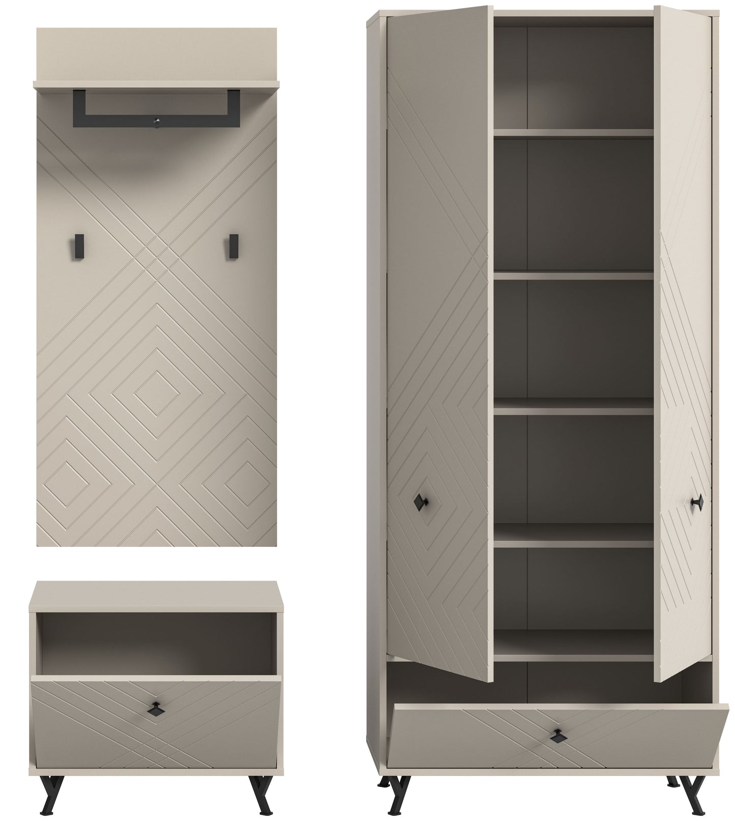 Homes & Jones Garderobenset 3-tlg., Dielenmöbel mit Sitzbank, Schrank, Paneel