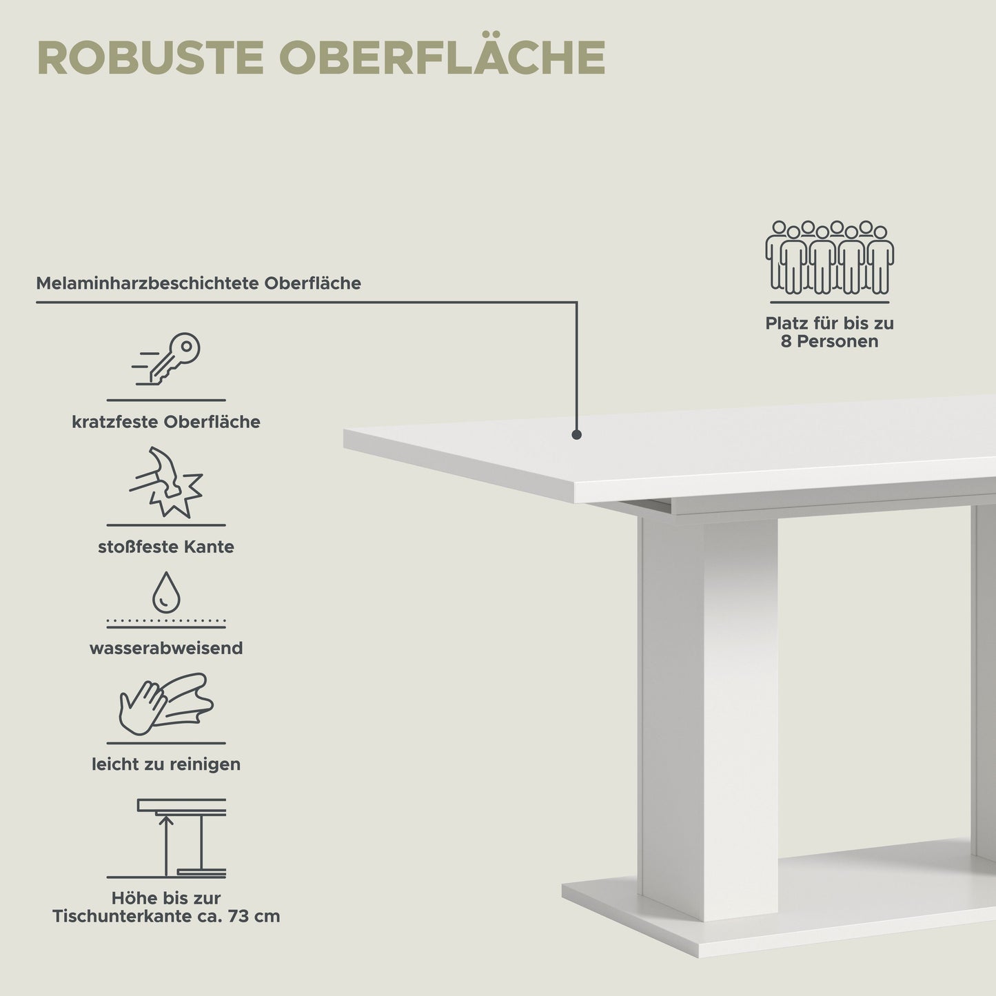 Table de salle à manger MOTION (L/H/P : env. 150/76/90 cm) en blanc/cachemire