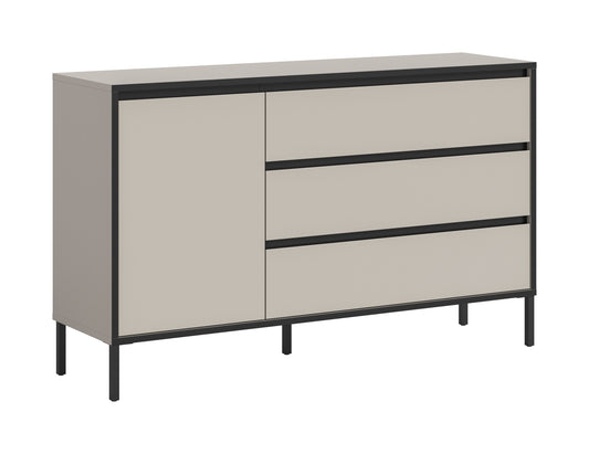 Sideboard mit 3 Schubladen, 1 Tür, hellgraue Fronten und schwarzer Umrandung