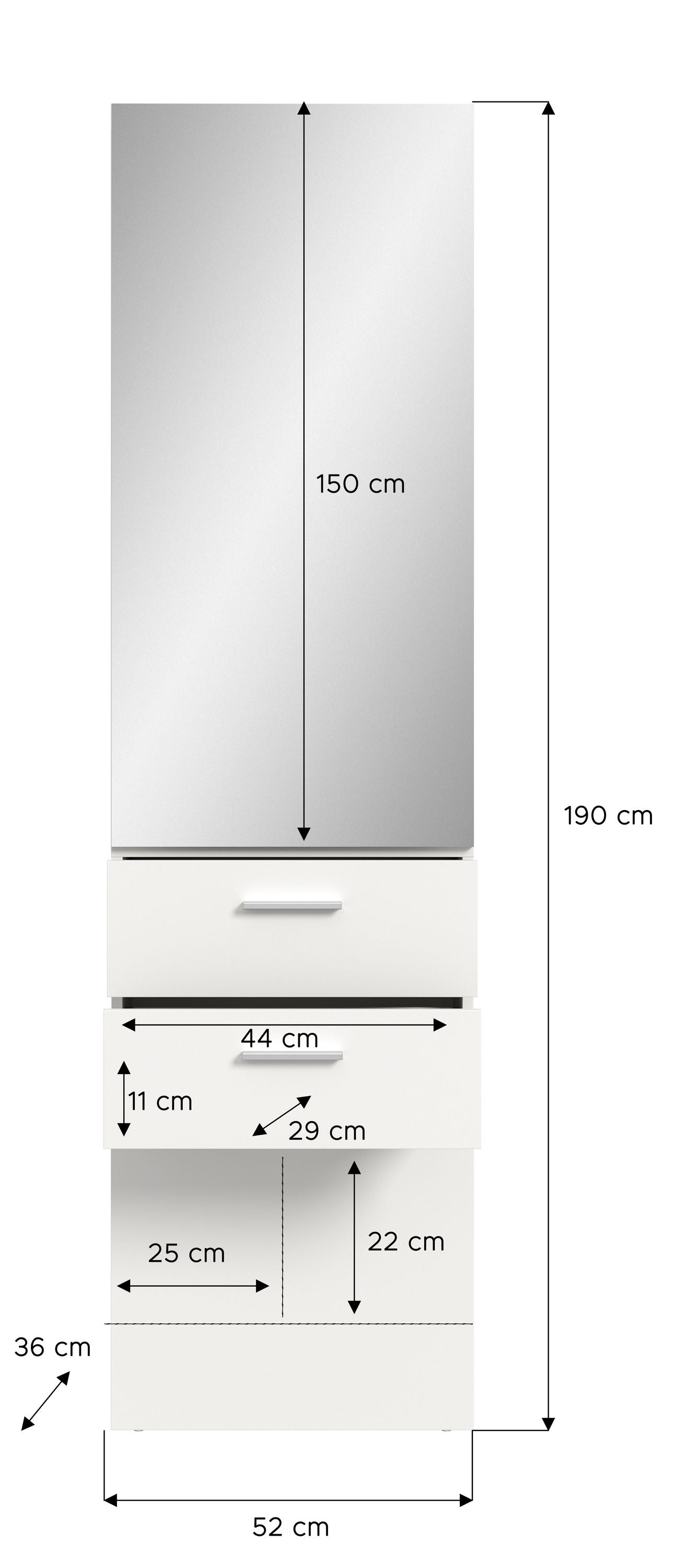 Kompaktgarderobe Maße: 190 cm hoch, 52 cm breit, 44 cm Sockelbreite