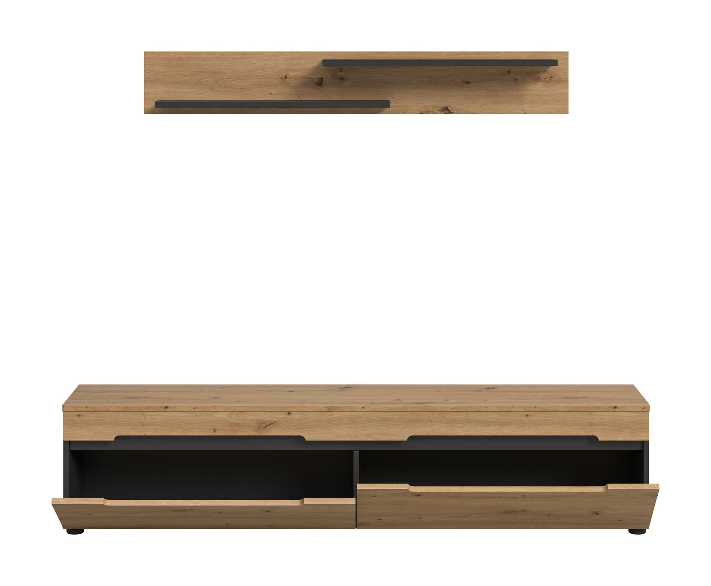 Meuble bas avec étagère murale CANU (L/H/P : env. 170/38/33 cm) en gris basalte/vert fumée