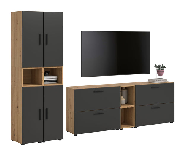 Ensemble de meubles de salon THE ONE (L/H/P : env. 259/182/34 cm) en décor chêne Artisan/vert fumé