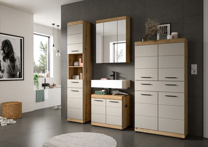 Homes & Jones Badezimmerset mit gerahmtem Spiegel, Waschtischunterschrank und Hochschrank