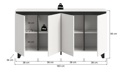 Buffet TOMASA (L/H/P : env. 160/84/36 cm) en imitation Chêne Evoke/imitation Chêne Evoke