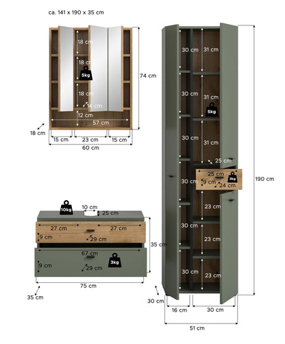 Homes & Jones Badmöbelset 2-tlg. Badmöbelset mit Badspiegelschrank, Badmöbel