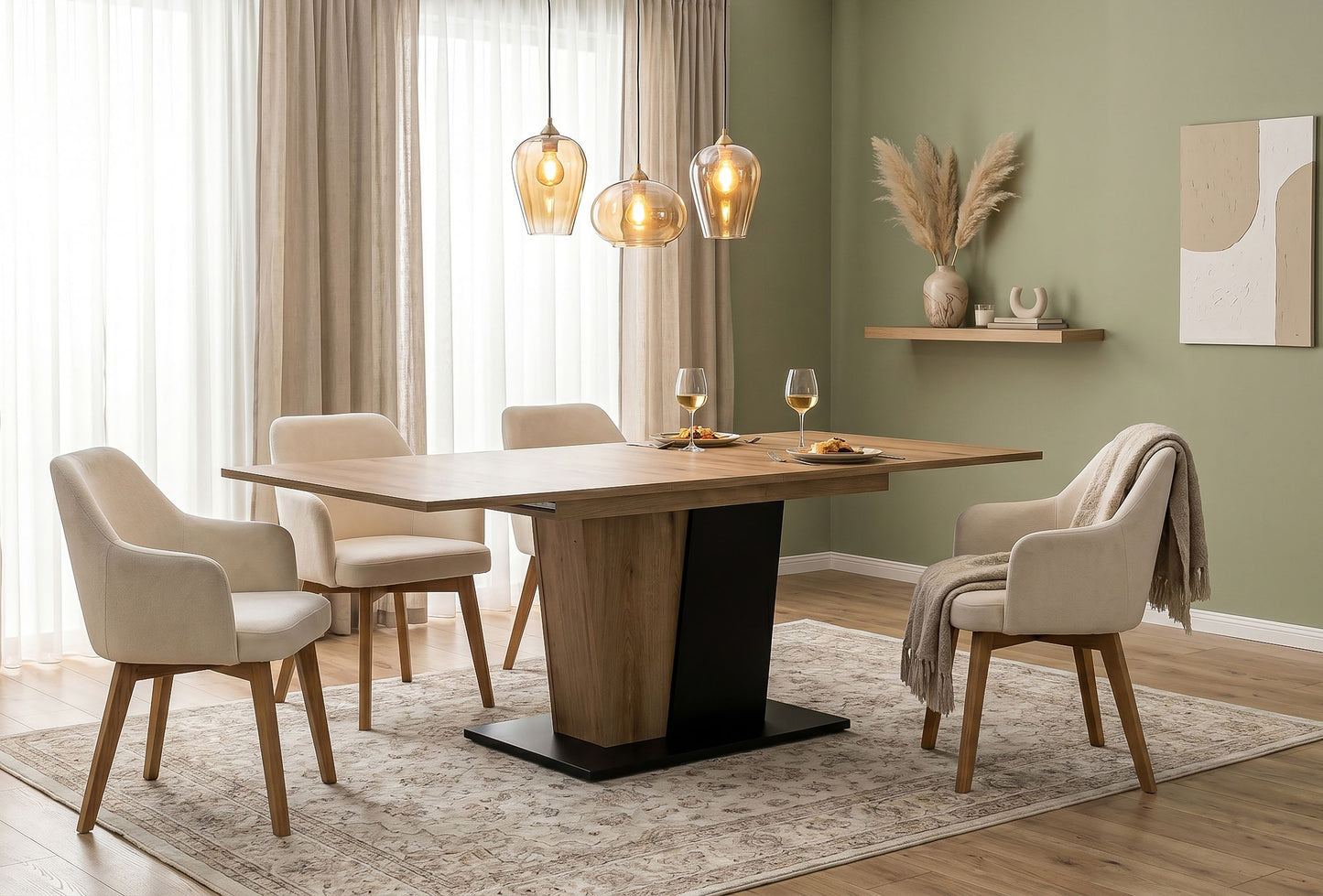 Molina Esstisch  (B/H/T: 150x76x90 cm) in Evoke Oak Nachbildung und Basalt grau