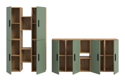 Meuble TV mural THE ONE (l/h/p : env. 270/182/34 cm) en imitation Chêne Artisan/Vert Fumé