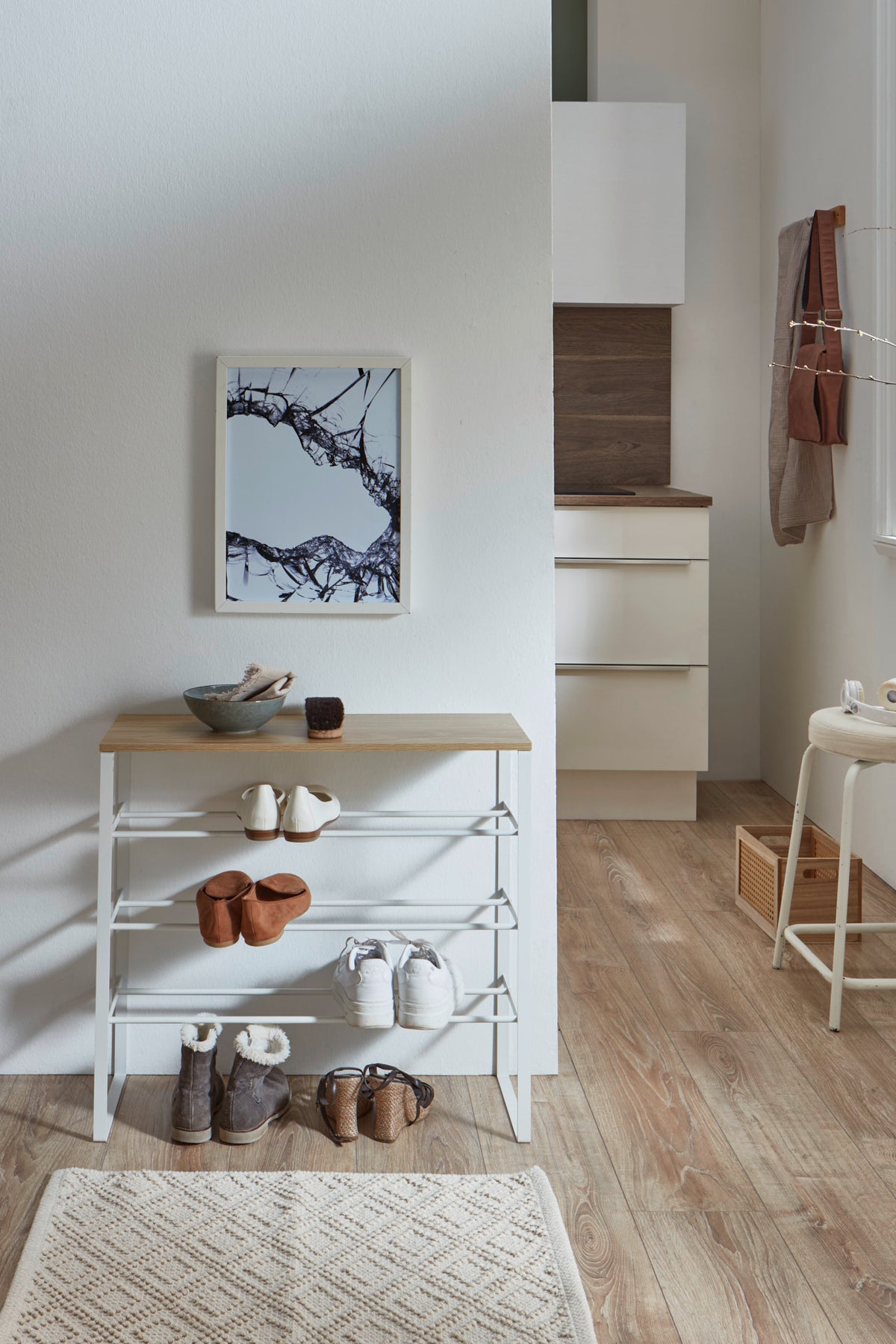 Susi Shoe Rack with 4 Tiers - Open Shoe Rack Made of Wood and Metal