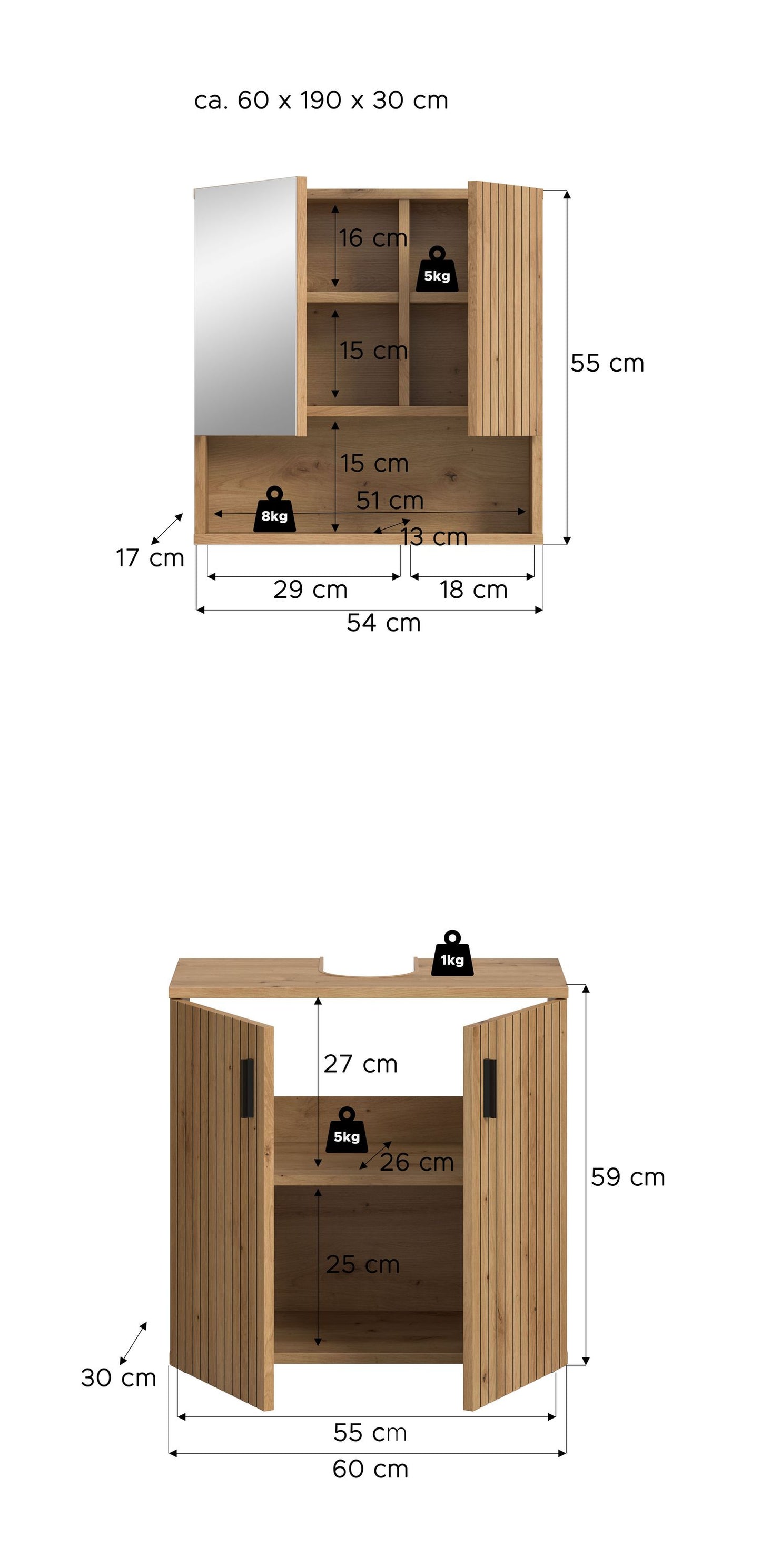 Bathroom Set MONE (W/H/D: approx. 60/192/30 cm) in Cashmere/Cashmere