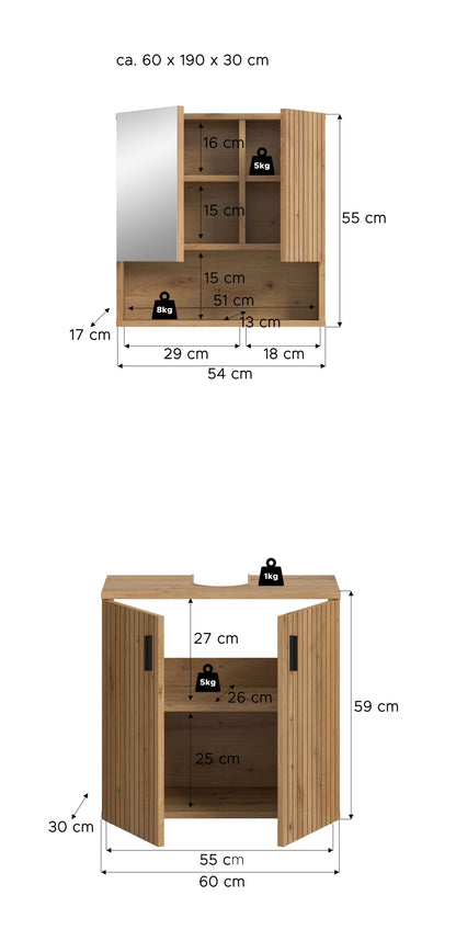 Bathroom Set MONE (W/H/D: approx. 60/192/30 cm) in Cashmere/Cashmere