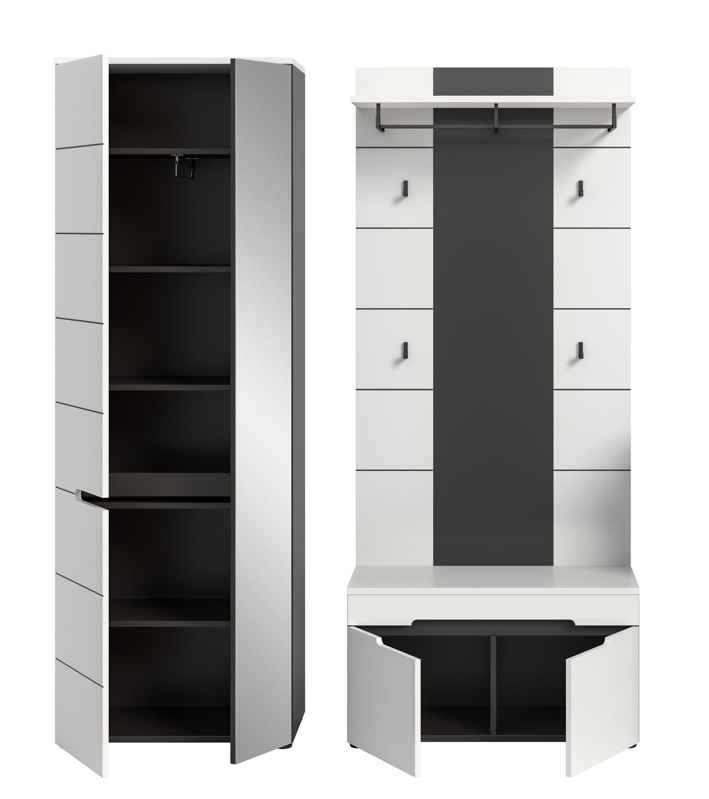 Homes & Jones Garderobenset 3-tlg., 1x Paneel, Sitzbank, Schrank mit Spiegel