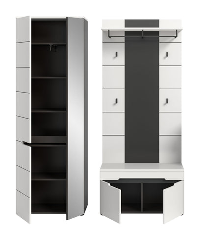 Homes & Jones Garderobenset 3-tlg., 1x Paneel, Sitzbank, Schrank mit Spiegel