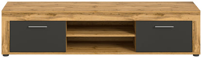 Meuble TV bas JAM (L/H/P : env. 160/37/40 cm) en imitation chêne Wotan/gris