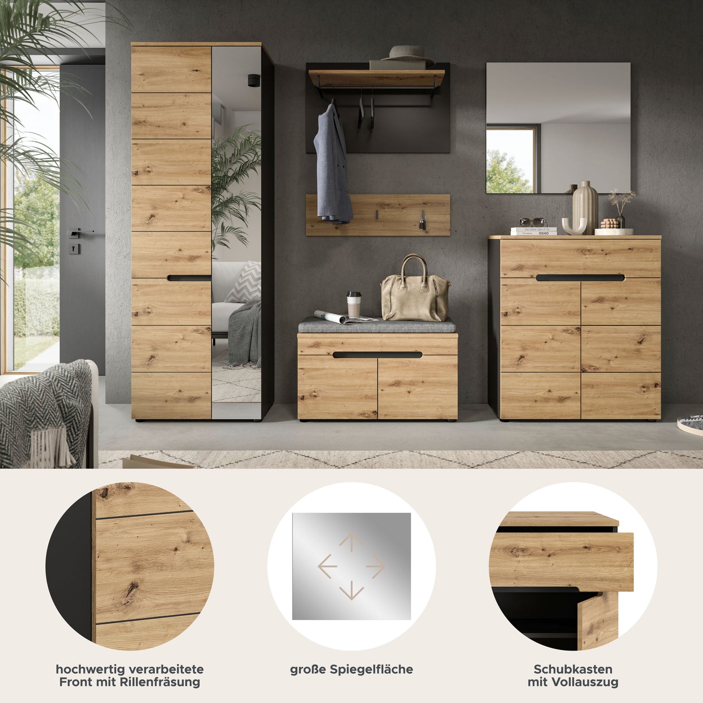 Homes & Jones Garderoben Set 6-tlg., Flurmöbelkomplett Set, Dielenkomplettset