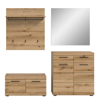 Garderobenset aus Holz mit Garderobenschrank und Spiegel sowie Kleiderhaken