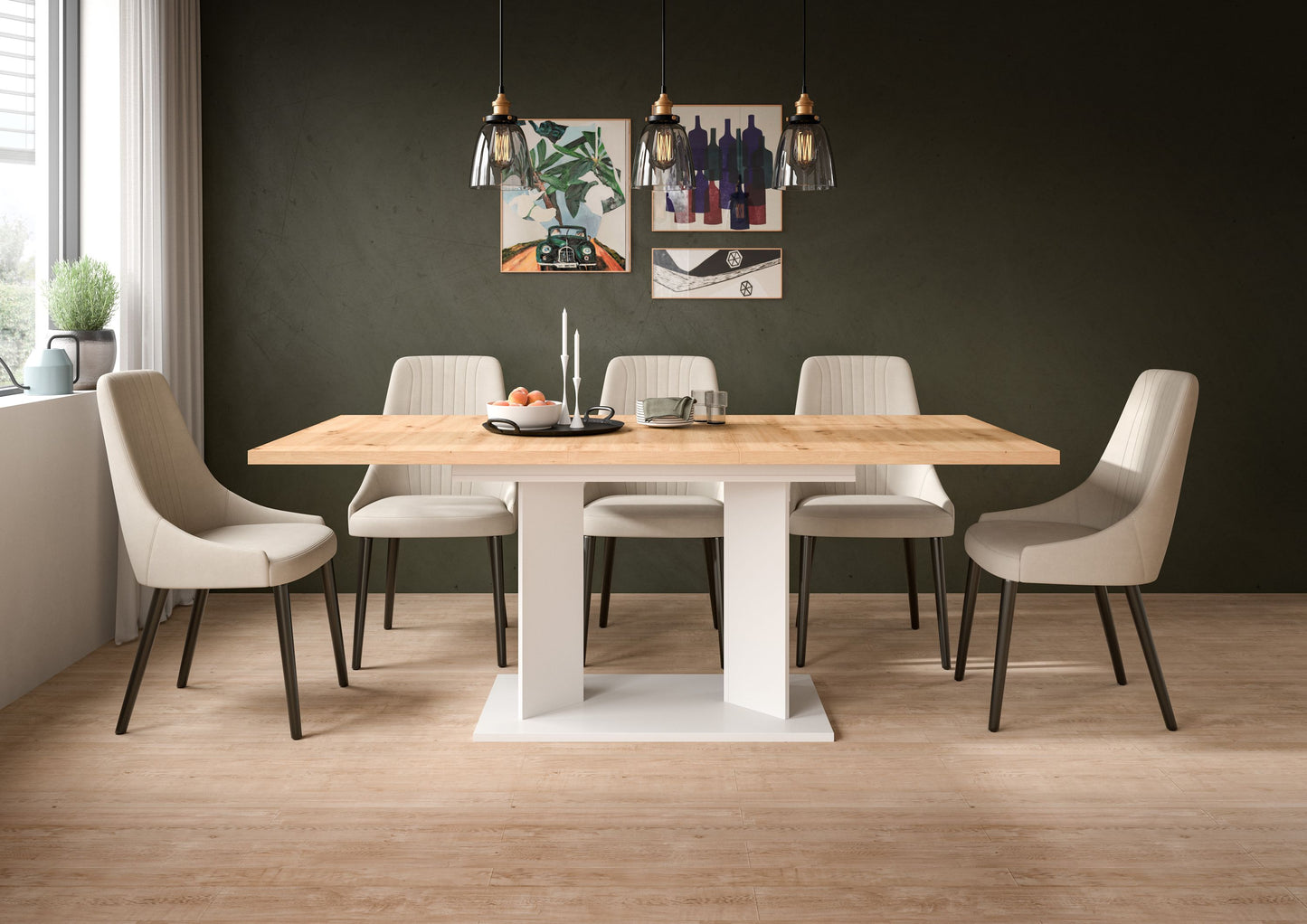 Table à manger GUSTAV (L/H/P : env. 190/76/90 cm) en blanc/imitation chêne Artisan
