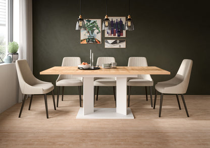 Table à manger GUSTAV (L/H/P : env. 190/76/90 cm) en blanc/imitation chêne Artisan