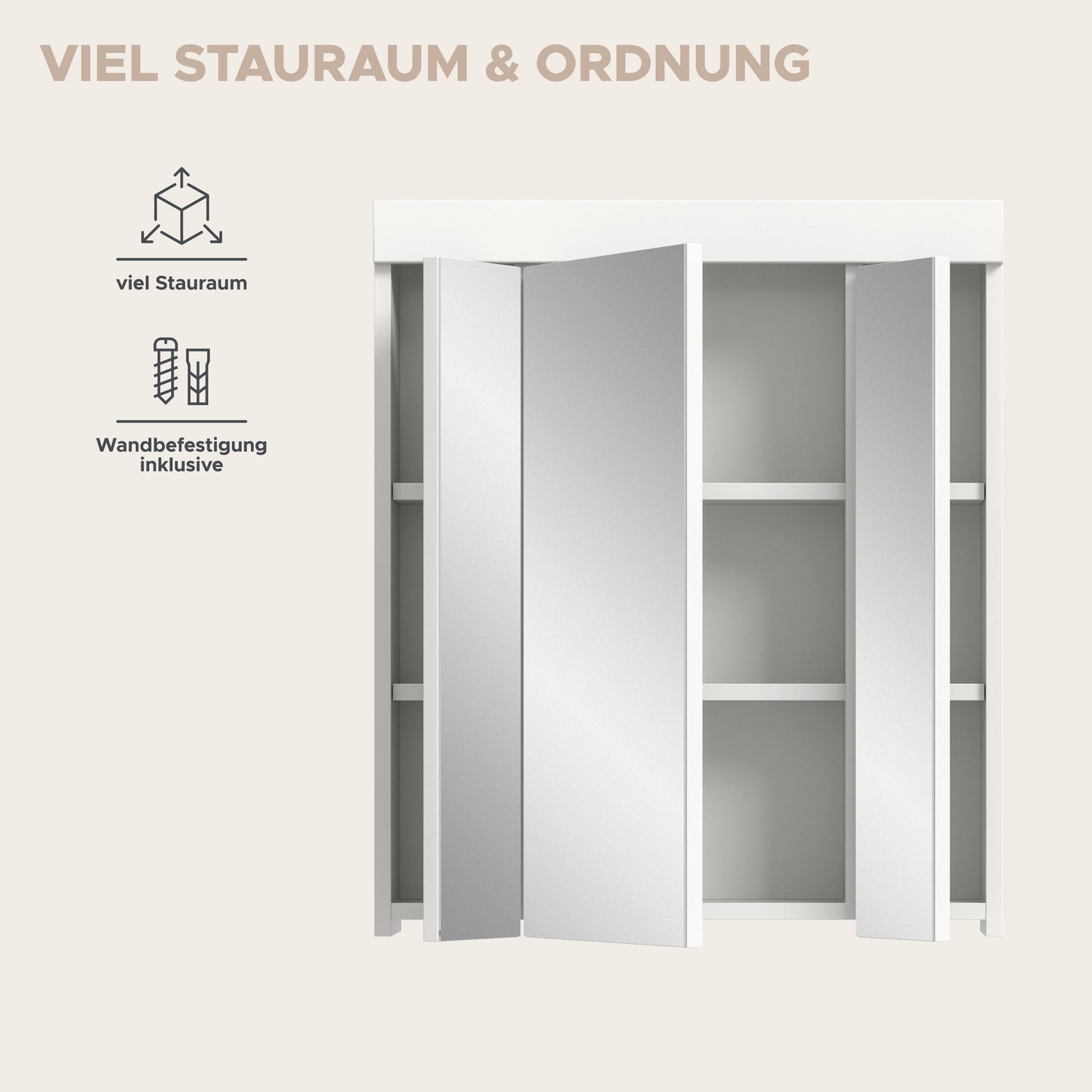 Viana Spiegelschrank (B/H/T: 60x70x18 cm) in Spiegelglas und Weiß