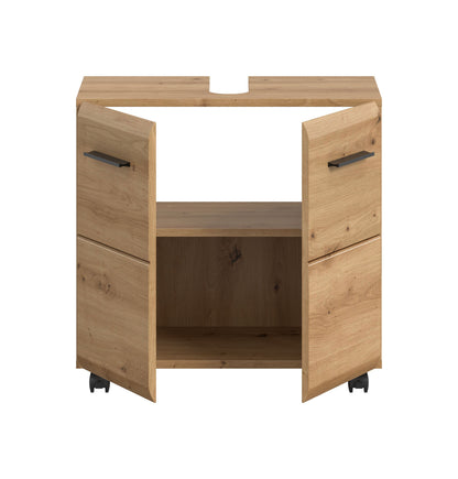 Rolling Washbasin Cabinet ICE (W/H/D: approx. 60/58/30 cm) in Nox Oak finish/matt black